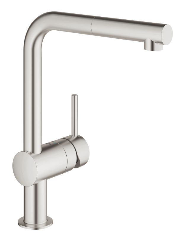 Змішувач для кухні Grohe Vento, довж.виливу - 223мм, поворотний/витяжний, 1важіль, супер сталь