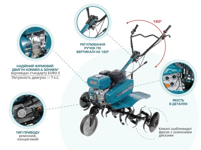 Культиватор бензиновий Konner&Sohnen KS 7HP-950A 7.0кс шир. 105см глиб до 31см 62кг