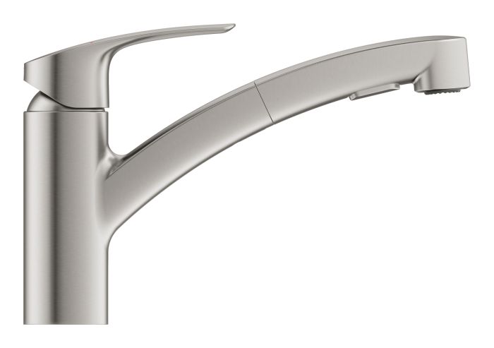 Змішувач для кухні Grohe Via, довж.виливу - 227мм, поворотний/витяжний, 1важіль, супер сталь