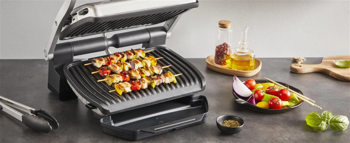 Гриль Tefal прижимной OptiGrill+ 2000Вт, темп. режимов-4, съёмные пластины, металл