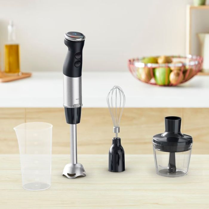 Блендер Tefal заглибний Quickchef+ 1000Вт, 3в1, чаша-800мл, чопер-500мл, турборежим, сріблясто-чорний