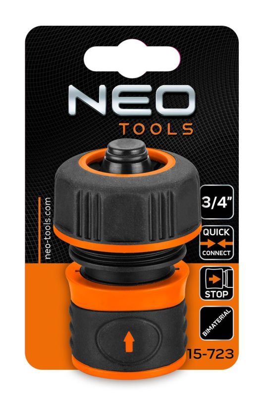 Конектор для шланга Neo Tools 3/4", з аквастопом, двокомпонентний