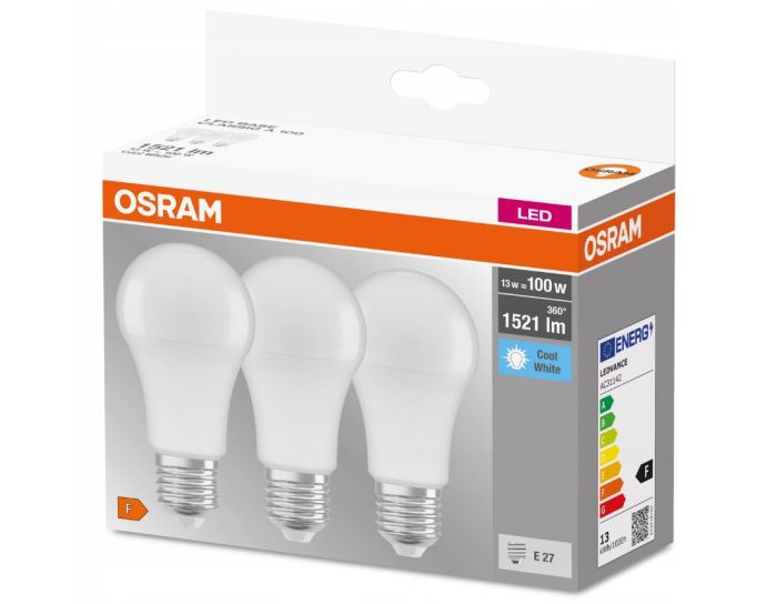 Набор ламп 3шт OSRAM LED E27 13Вт 4000К 1520Лм A60