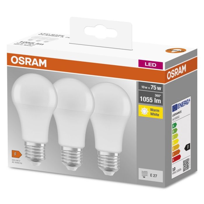 Набор ламп 3шт OSRAM LED E27 10Вт 2700К 1055Лм A60
