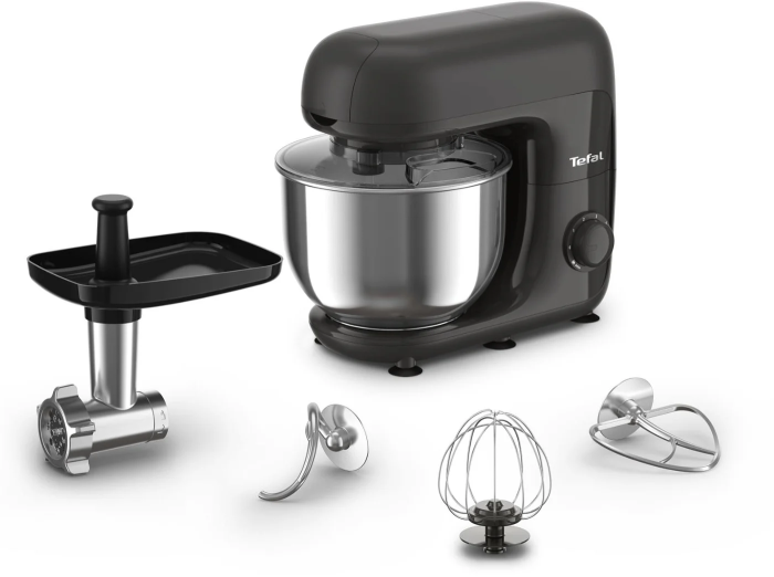 Кухонна машина Tefal Bake Essential 800Вт, чаша-метал, корпус-метал/пластик, насадок-4, чорний