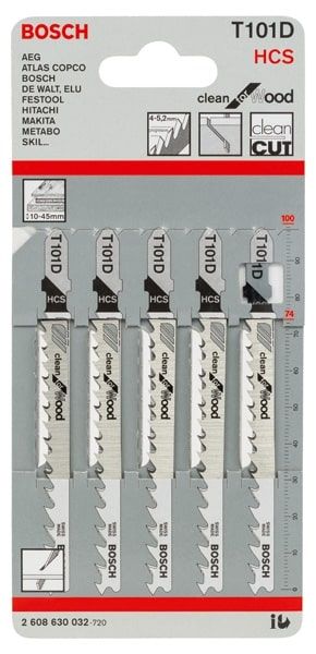 Полотно пилочное для электролобзика Bosch по дереву T101D, 5шт