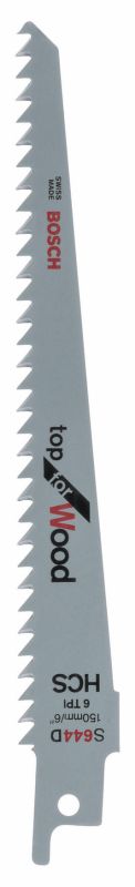 Полотно пиляльне для шабельної пилки Bosch по дереву, S 644 D HCS, 6TPI, 2шт