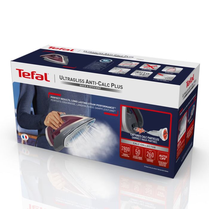 Утюг Tefal Ultragliss Plus, 2800Вт, 270мл, паровой удар -260гр, постоянный пар - 50гр, керам. подошва, бордово-серый