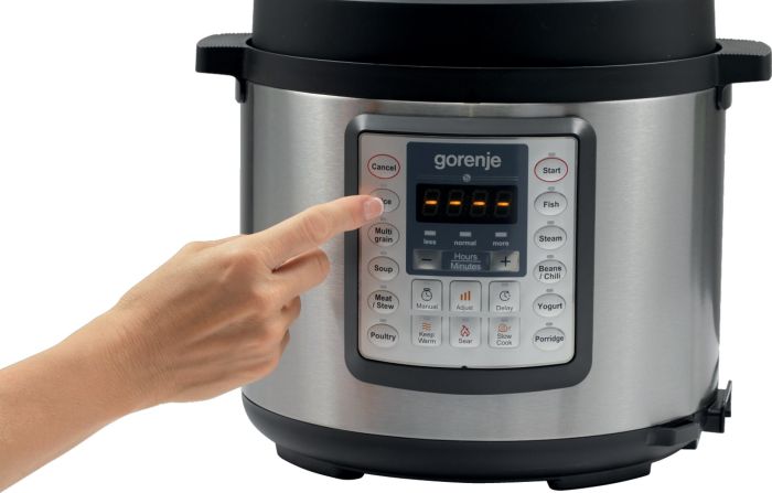 Мультиварка-скороварка Gorenje, 1000Вт, чаша-6л, электронное управл., 15 програм, металл/пластик, черный