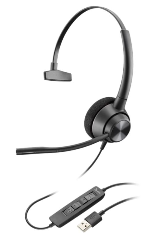 Гарнитура компьютерная моно On-ear Poly EncorePro 310, USB-A, всенаправленный, черный