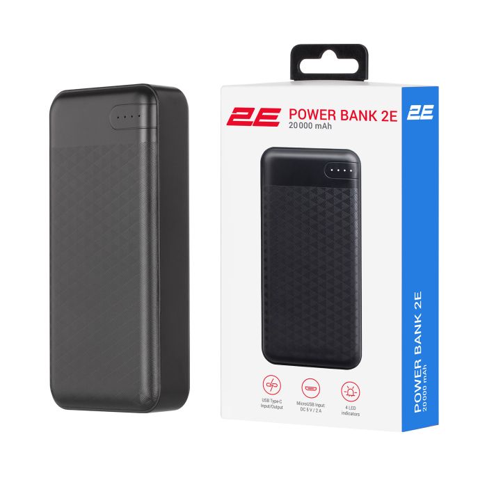 Портативное зарядное устройство Power Bank 2E 20000мАч, USB-C, microUSB, USB-А, черный