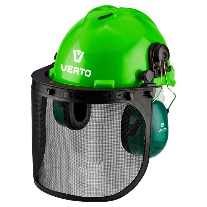Каска защитная Verto, 3в1, каска, щиток для лица, наушники, зеленый