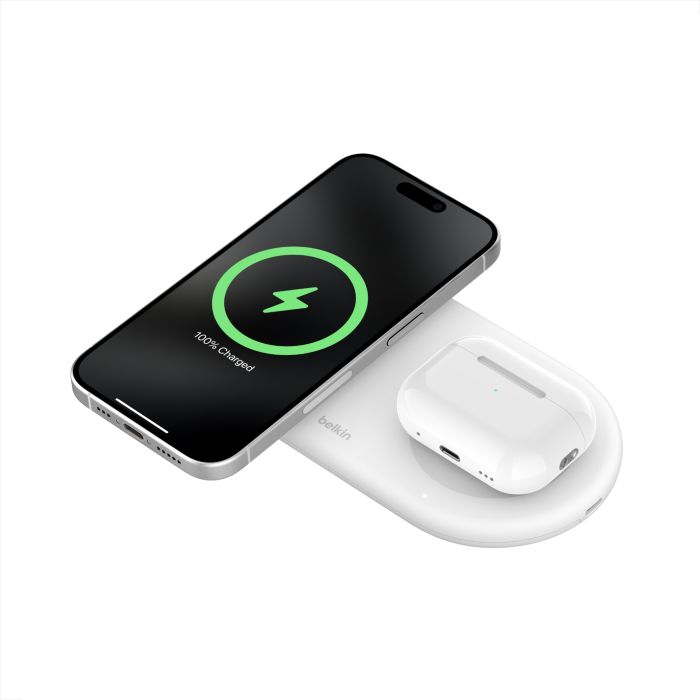 Зарядное устройство безпроводное Belkin 2в1 15Вт Pad Qi2, белый