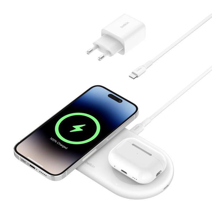Зарядное устройство безпроводное Belkin 2в1 15Вт Pad Qi2, белый