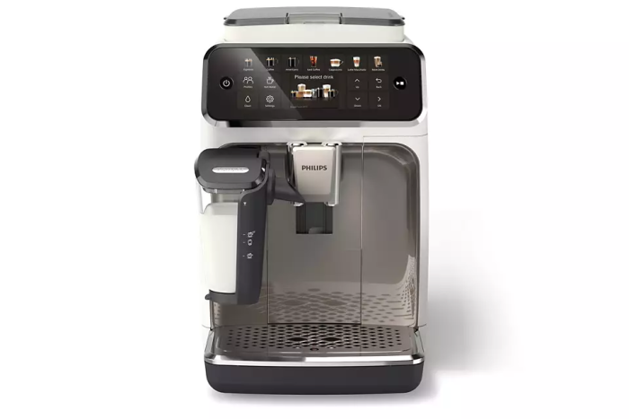 Кофемашина Philips Series 4400 LatteGo, 1.8л, зерно+мол., автомат.капуч, дисплей, авторецептов -12, бело-серебристый