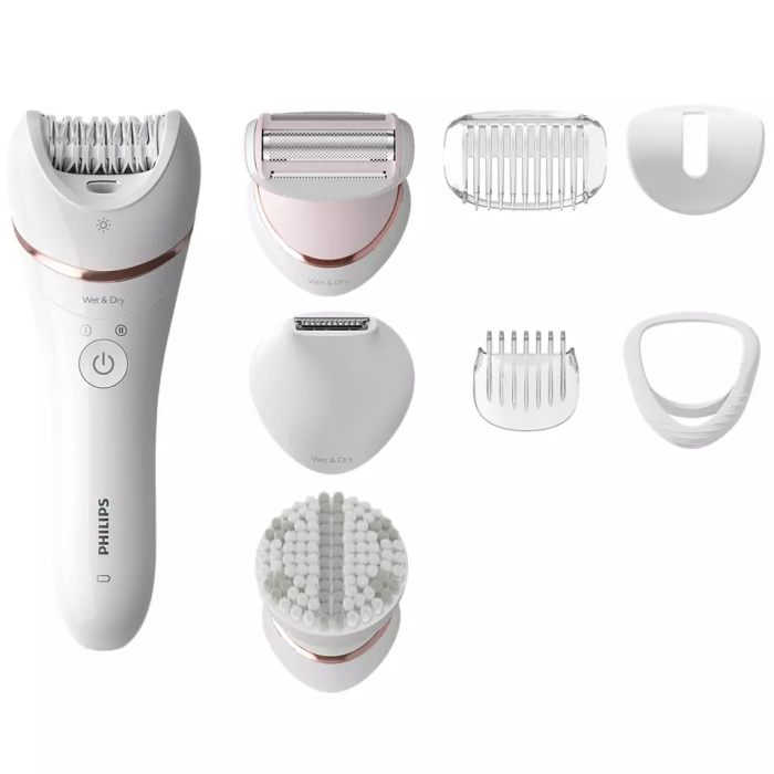 Епілятор Philips 8000 series дисковий, акумул., пінцет.-32, волог.+сух., насадок-7, футляр, білий