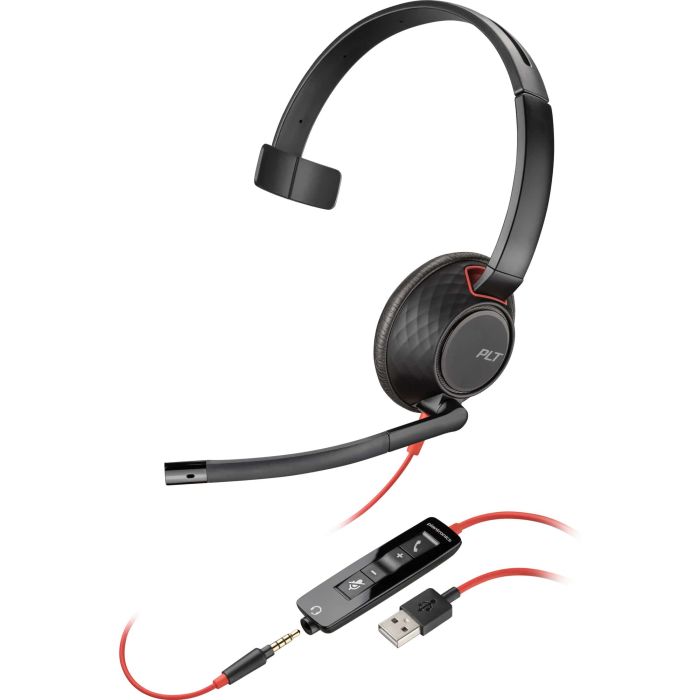Гарнитура компьютерная моно On-ear Poly Blackwire 5210, USB-A, USB-C, 3.5мм, всенаправленный, черный