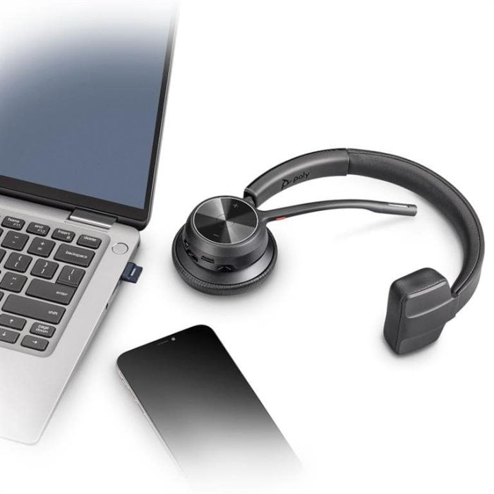 Гарнітура комп'ютерна моно On-ear Poly Voyager 4310-M з адаптером BT700, USB-A, Bluetooth, всеспрямований, Acoustic fence, сертифікат Microsoft Teams, чорний
