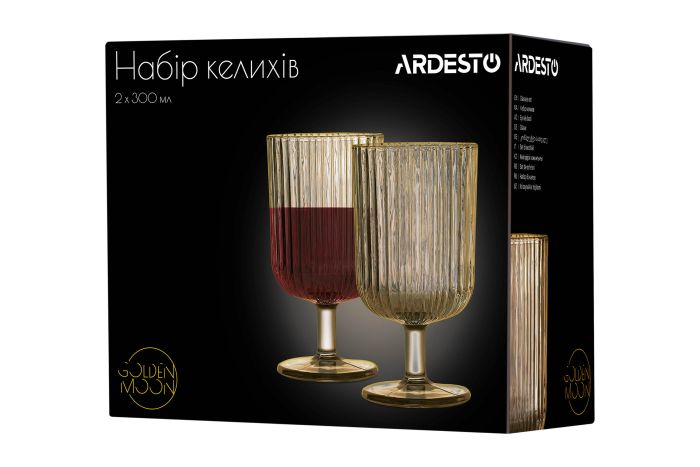 Набір келихів Ardesto Golden Moon, 300мл, 2шт, скло, золотистий