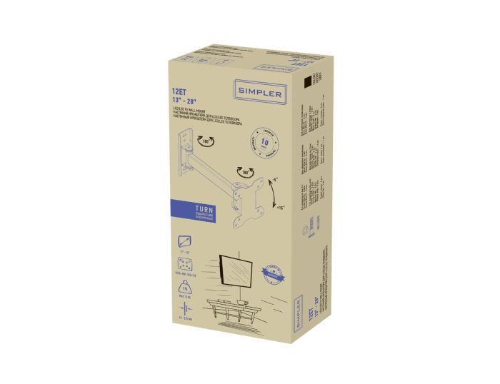 Крепление наклонно-поворотное ТВ 18-28" Simpler KSL 12ET