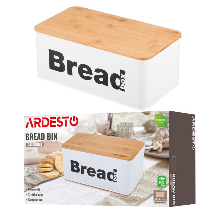 Хлебница Ardesto Midori 33х18х13см, металл, бамбук, белый