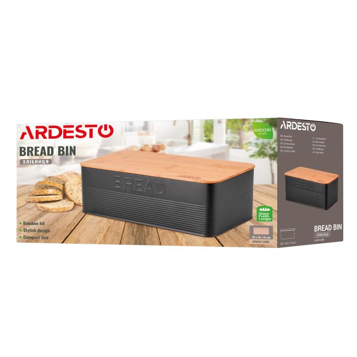 Хлебница Ardesto Midori 33х18х12см, металл, бамбук, черный