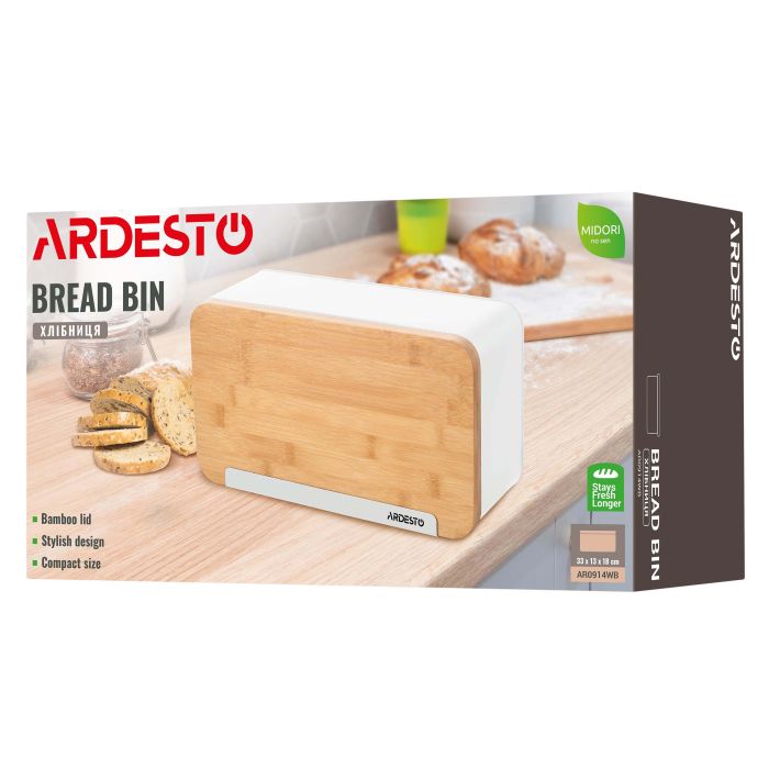 Хлебница Ardesto Midori 33х13х18см, металл, бамбук, белый