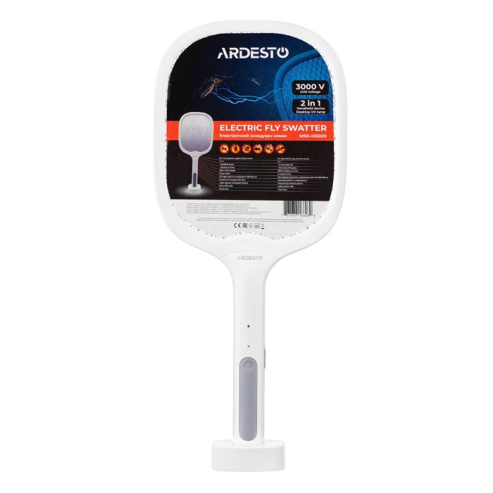 Электрический уничтожитель насекомых ARDESTO, сетка 3000 В, аккум. 1200 мА•ч, USB micro-B > USB-A, белый