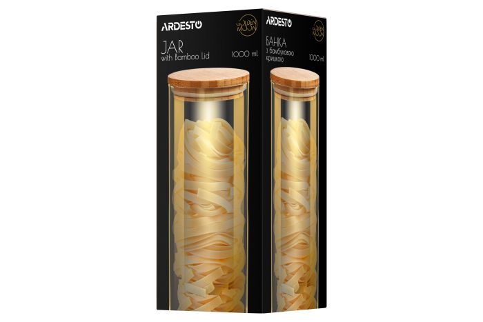 Банка для хранения Ardesto Golden Moon, 1000мл, стекло, бамбук, круглая, золотистый