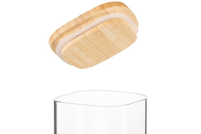 Банка для хранения Ardesto Midori, 480мл, стекло, бамбук, квадратная, прозрачный