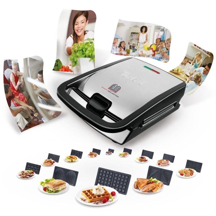 Мультимейкер Tefal Snack collection 700Вт, тефлон, 3 пластины, корпус-нерж.сталь/пластик, черный