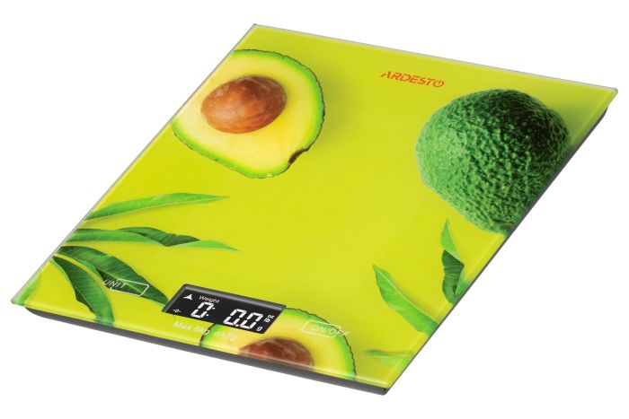 Весы ARDESTO кухонные Avocado, 5кг, AAAx2 в компл, стекло, многоцветный