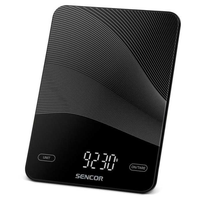 Ваги Sencor кухонні, 10кг, акумулятор 250mAh, USB-C, сенс. керув., скло, чорний