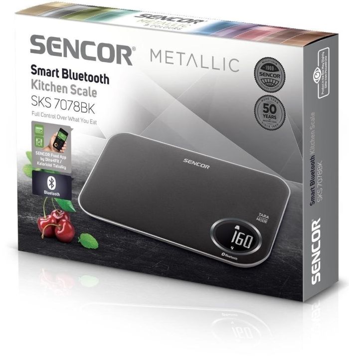 Весы Sencor кухонные, 5кг, подключение к смарфтону, AAAx2 , пластик, черный