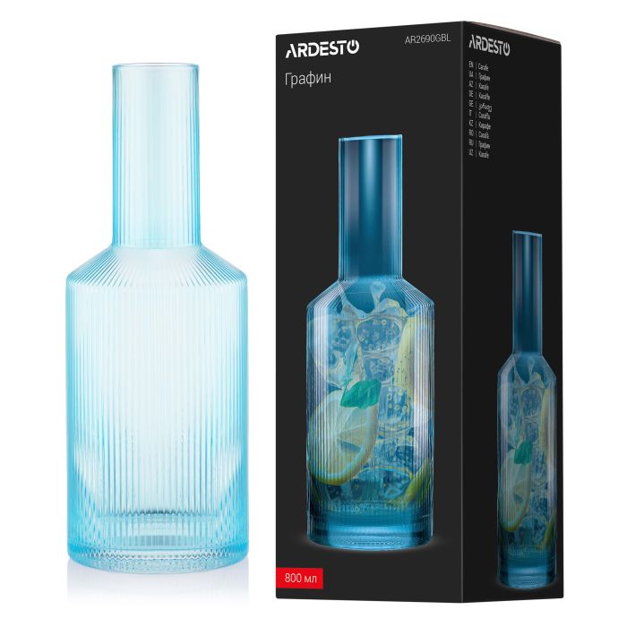 Графин Ardesto 800мл, боросилікатне скло, блакитний