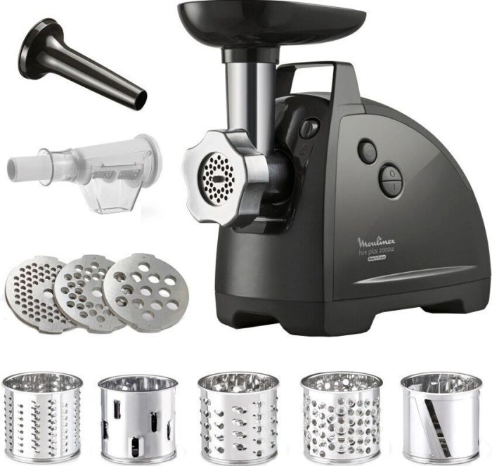 М'ясорубка Tefal HVB Plus, 2000Вт, 2.6кг/хв, 3 решітки, насадка для ковбас, кеббе, томатів, 5 терок, пластик/метал, чорний
