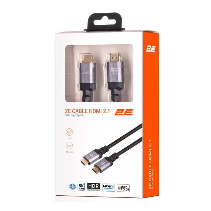 Кабель HDMI (M/M) 2Е 3м, 2.1, 4K/120Hz, 8K/60Hz 48Gbps, Ultra High Speed, черный