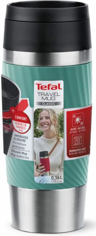 Термочашка Tefal Travel Mug Classic Twist, 360мл, нержавеющая сталь, зеленый