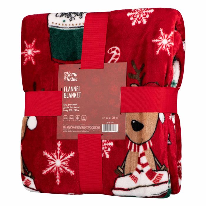 Плед Ardesto Christmas Flannel 160х200см, 100% поліестер, веселі олені