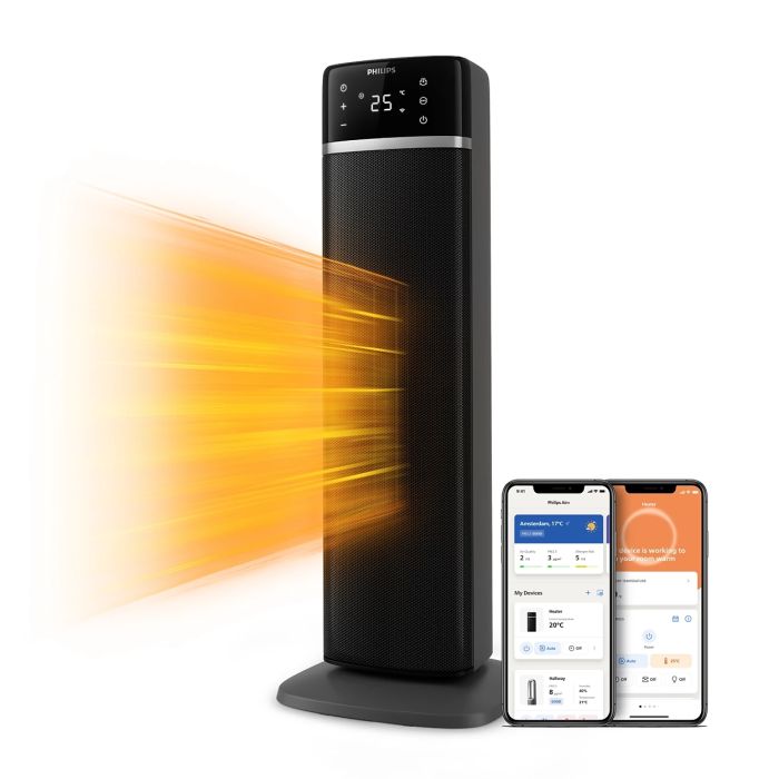Тепловентилятор Philips колонного типа 5000 Series, 20м2, 2000Вт, электр. упр-ние, 58 х 19.6 х 21.2см, керамический , дисплей, Wi-Fi, чёрный