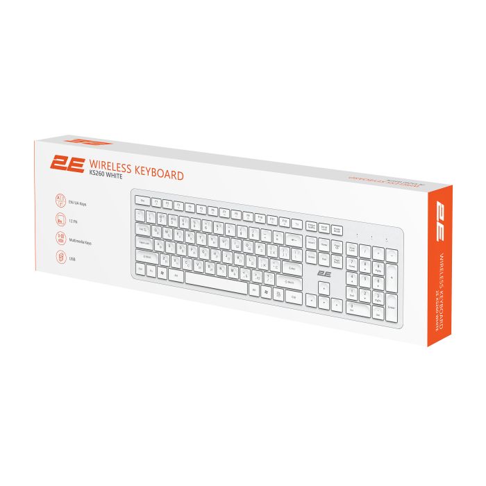 Клавіатура мембранна 2E KS260 106key, WL, EN/UK, білий