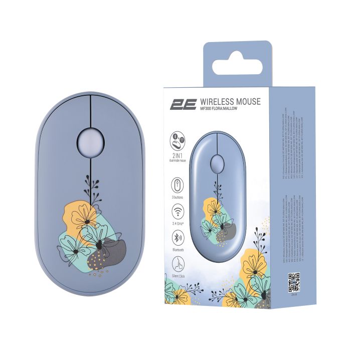 Миша 2E MF300 FLORA:MALLOW Silent WL BT, синій
