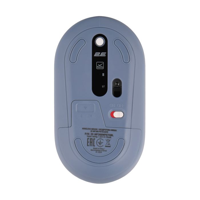 Мышь 2E MF300 PETS:CATS Silent WL BT, синий