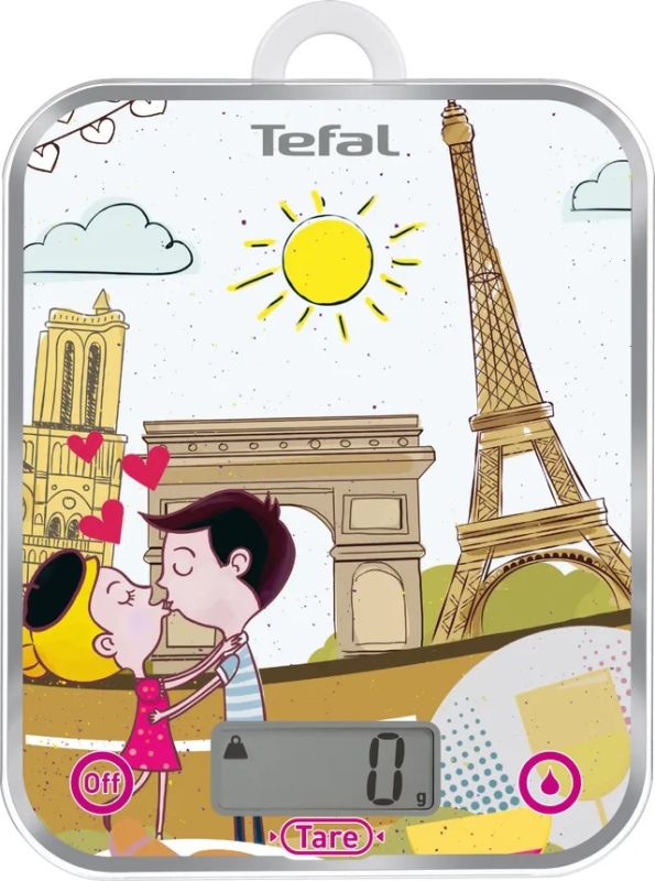 Ваги Tefal кухонні Optiss Decor, 5кг, AAAx2 в комплекті, скло, різнокольоровий