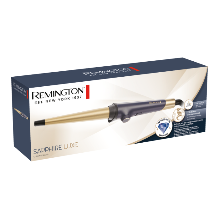 Плойка Remington Sapphire Luxe конусная , D -13-25 mm, 130-200С, чехол, керамика, сапфировый
