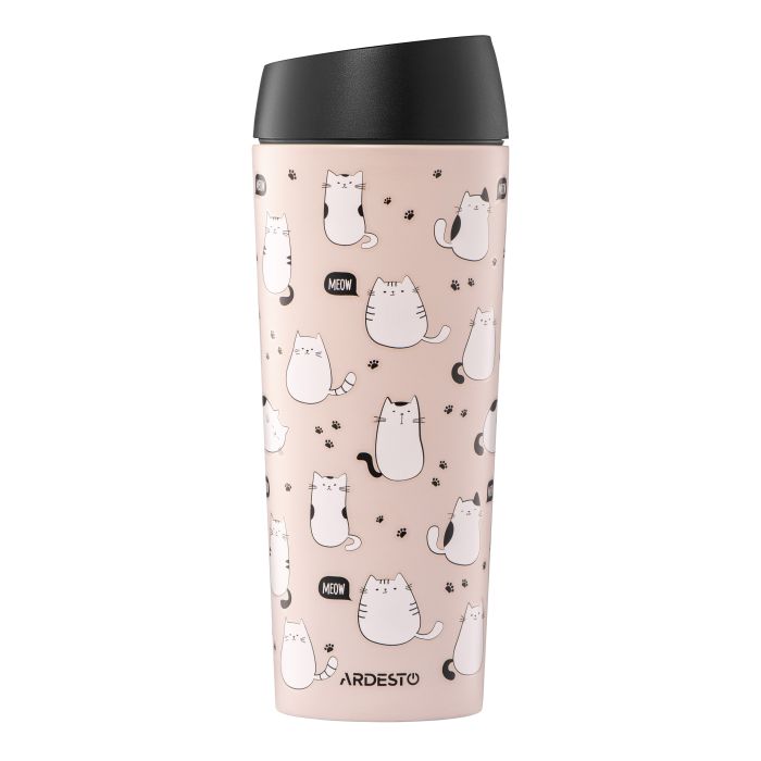 Термокухоль Ardesto Coffee Time Cats 450мл, нержавіюча сталь, коричневий