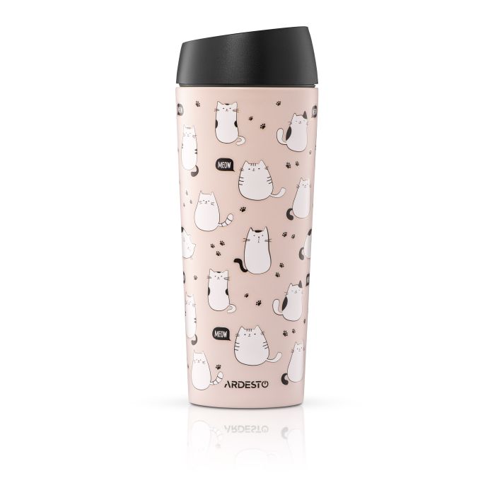 Термокухоль Ardesto Coffee Time Cats 450мл, нержавіюча сталь, коричневий