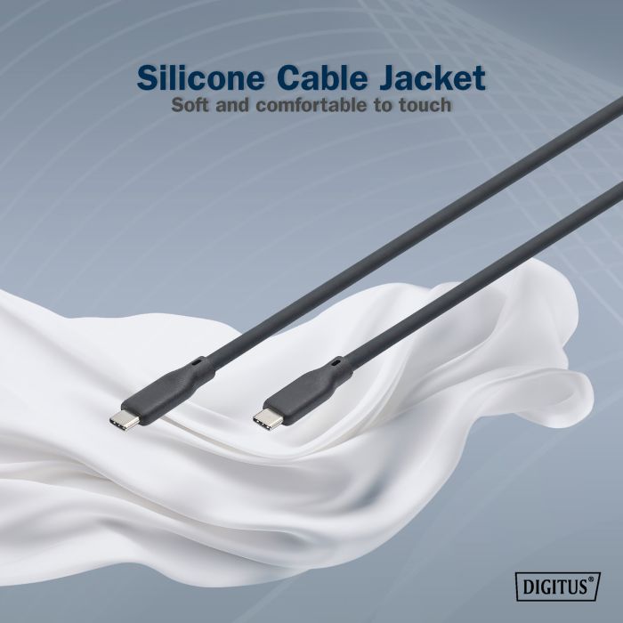 Кабель DIGITUS USB-C заряджання/синхронізації, USB 4.0 Gen 3, 40G, 240W, 8K, силіконовий, 1м, чорний