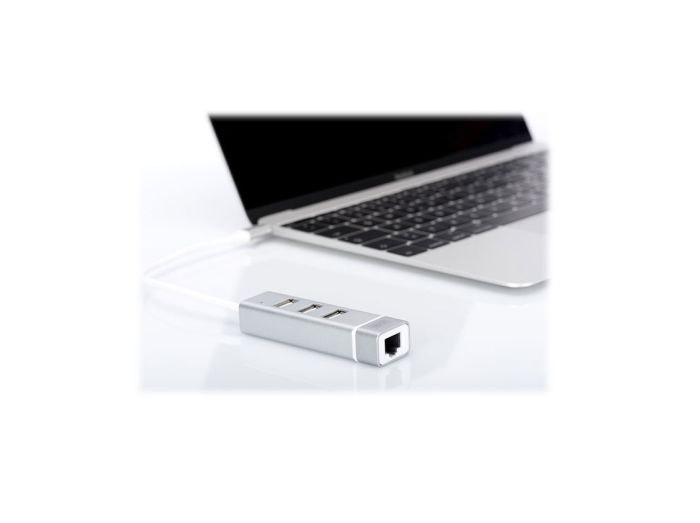 Концентратор-адаптер DIGITUS USB Type-C, 3xUSB+Fast Ethernet