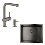 Набір для кухні Grohe K700U стальна мийка 31574AL1 + зміш. 30274AL0 + дозатор 40535AL0, матовий графіт